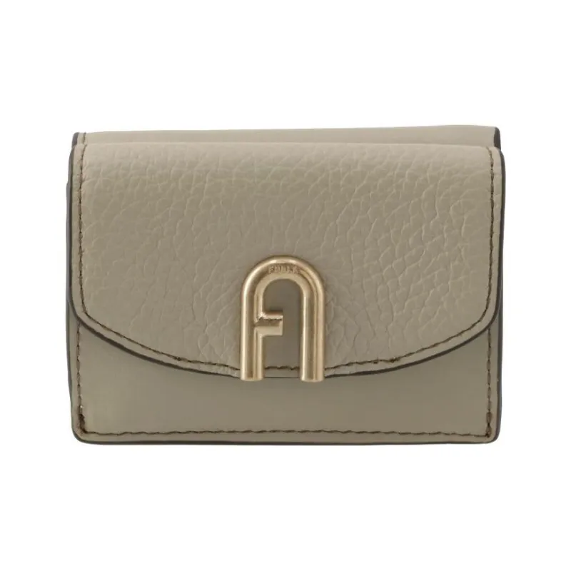 Furla Primula Grain Cow Leather Card Holder Wallet Women's Gray-0