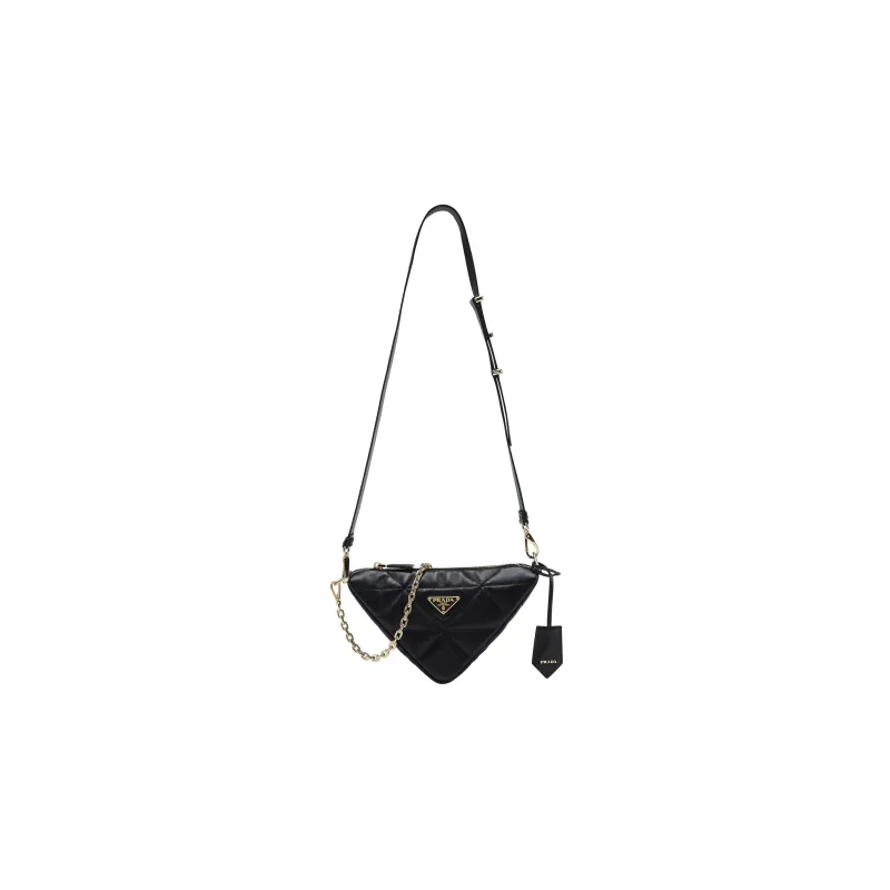 PRADA Triangle Soft Sheep Leather Handbag Shoulder Bag Women's Black-1