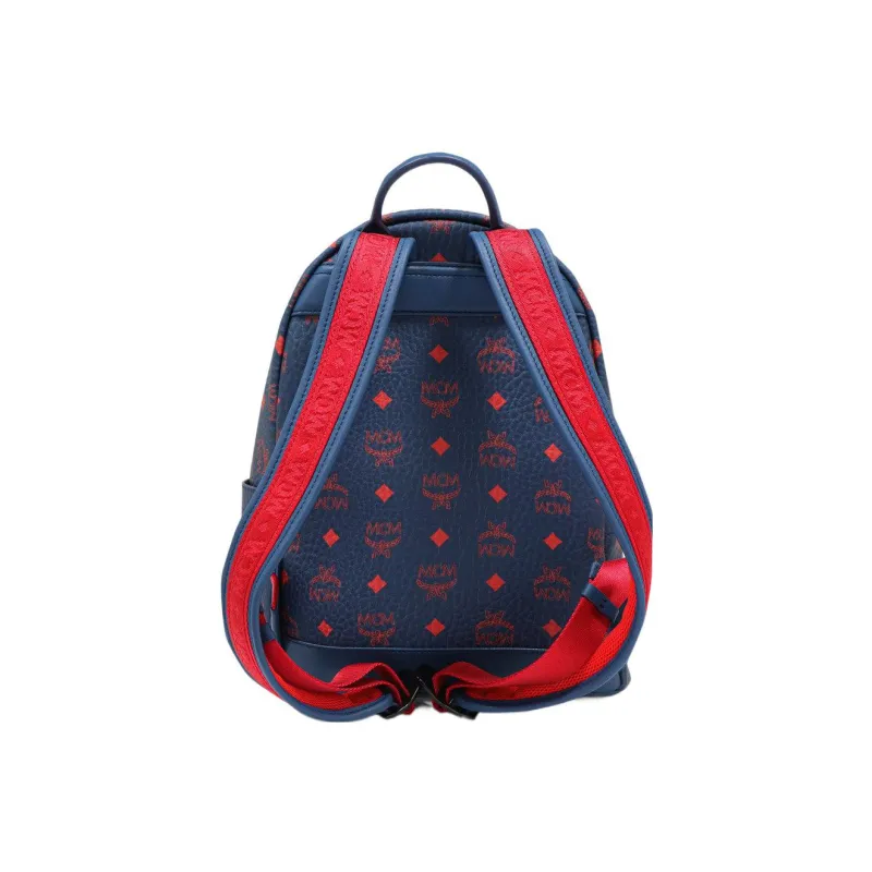 MCM Stark Visetos Leather Backpack Medium Size Men's Blue-2