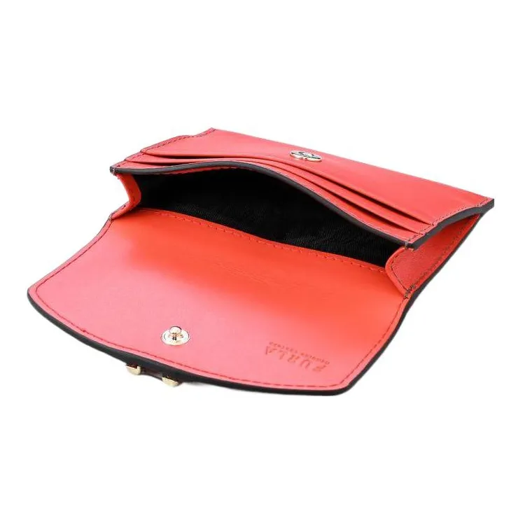 Furla Leather Card Holder Wallet Women's Orange Red-3