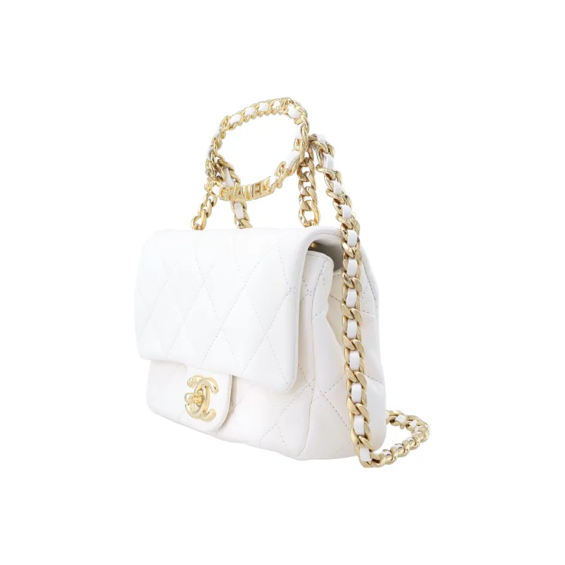 CHANEL 23C Early Spring Sheepskin Flap Bag, Shoulder Bag, Crossbody Bag, Handbag Mini Women's White-1