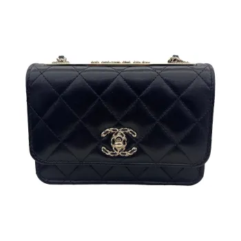 CHANEL Trendy Cc Sheepskin Small Square Bag Zipper Closure Shoulder Bag Crossbody Bag Mini Women's Black