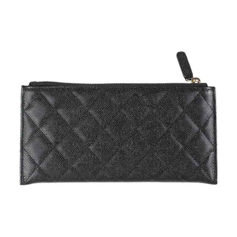 CHANEL Cow Leather Card Holder Wallet Clutches Women's Black-3