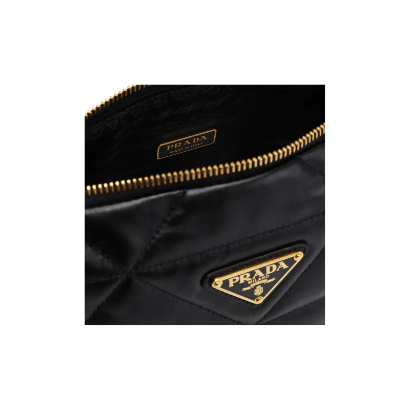 PRADA Triangle Soft Sheep Leather Handbag Shoulder Bag Women's Black-4