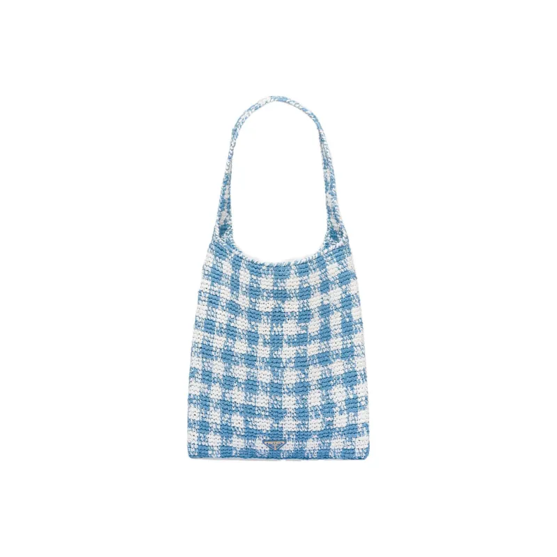 PRADA Raffia One Shoulder Handbags Large Size Women's Light Blue-1