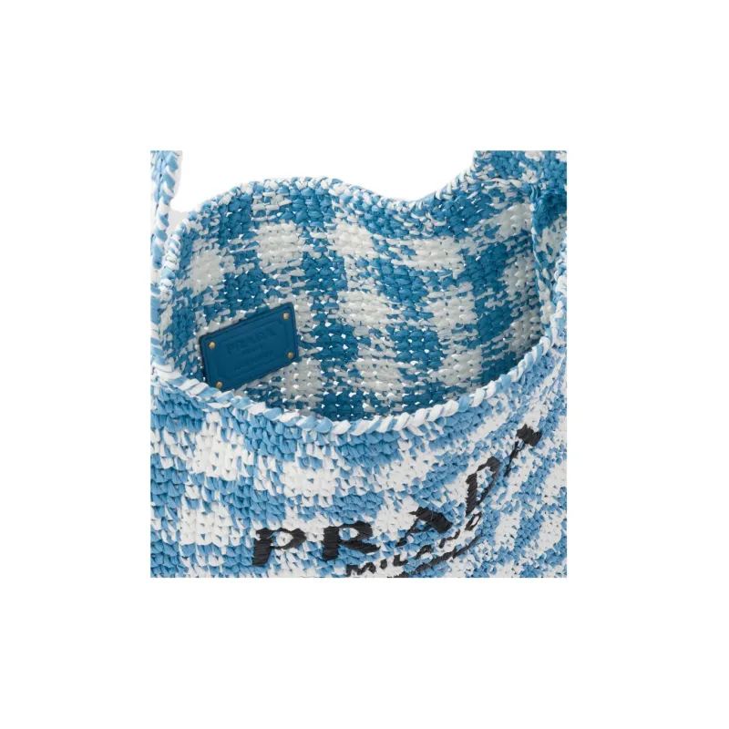 PRADA Raffia One Shoulder Handbags Large Size Women's Light Blue-5