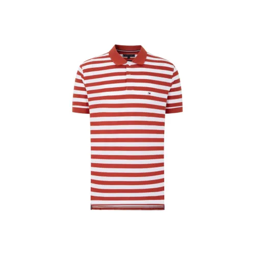 Tommy Hilfiger Polo Shirts Men Red/White Stripes 0KR