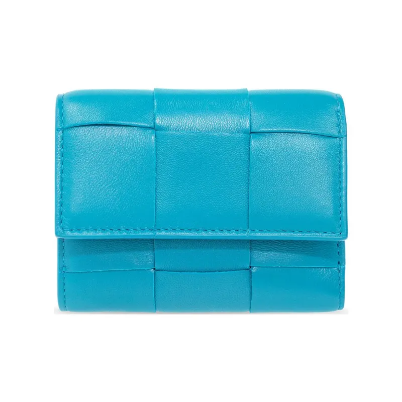 Bottega Veneta Sheepskin Wallet Small Size Women's Blue-0
