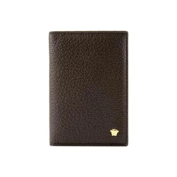 VERSACE Leather Card Holder Wallet Men's Brown