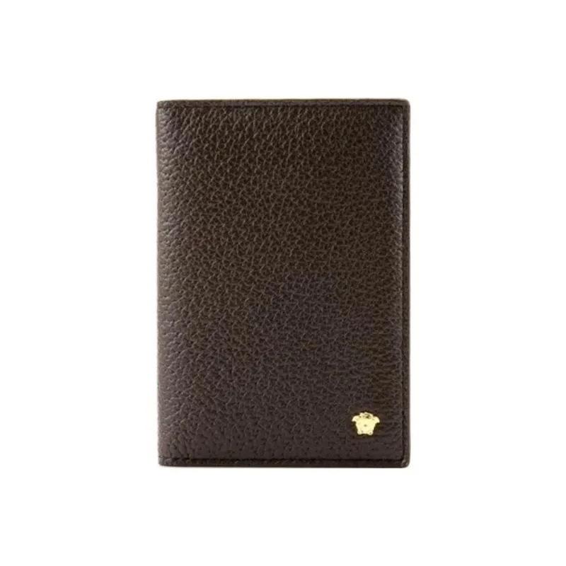 VERSACE Leather Card Holder Wallet Men's Brown-0