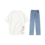 Set (off-white T-shirt + crushed ice blue jeans)