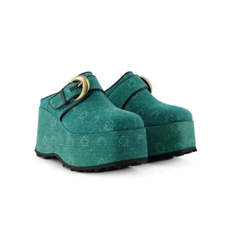 Marine Serre Regenerated Denim Monogram Clogs-2