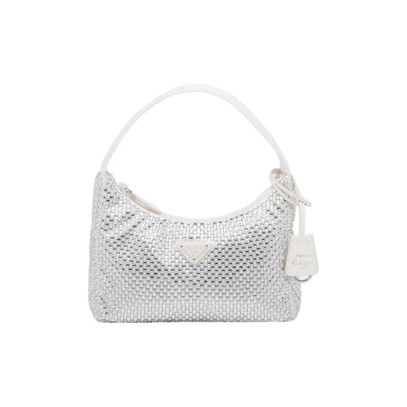PRADA Satin Fabric Hobo Bag Handbag Shoulder Bag Women's White-0