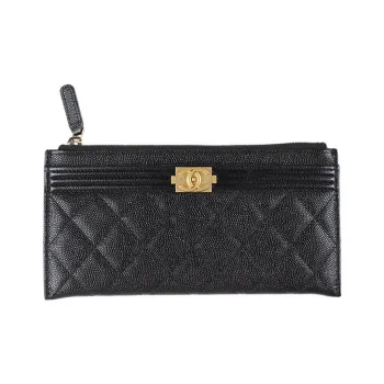 CHANEL Cow Leather Card Holder Wallet Clutches Women's Black