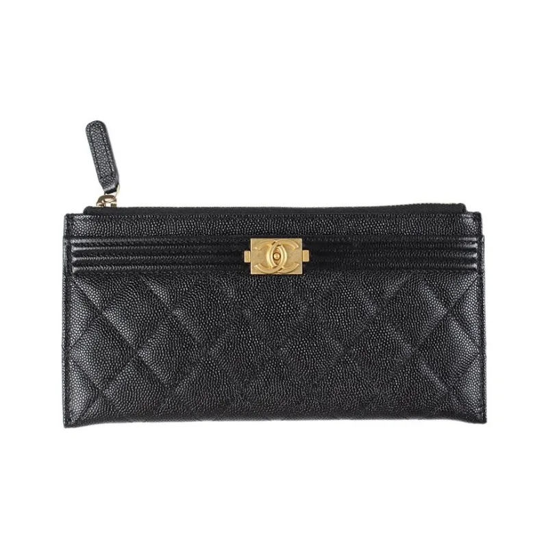 CHANEL Cow Leather Card Holder Wallet Clutches Women's Black-0
