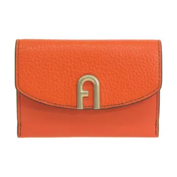 Furla Grained Leather Cropped Flip Card Holder Wallet Women's Orange