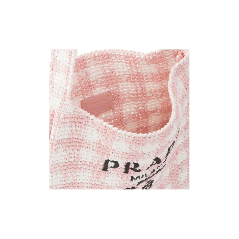PRADA Wicker One Shoulder Handbags Large Size Women's Snow Pink-3