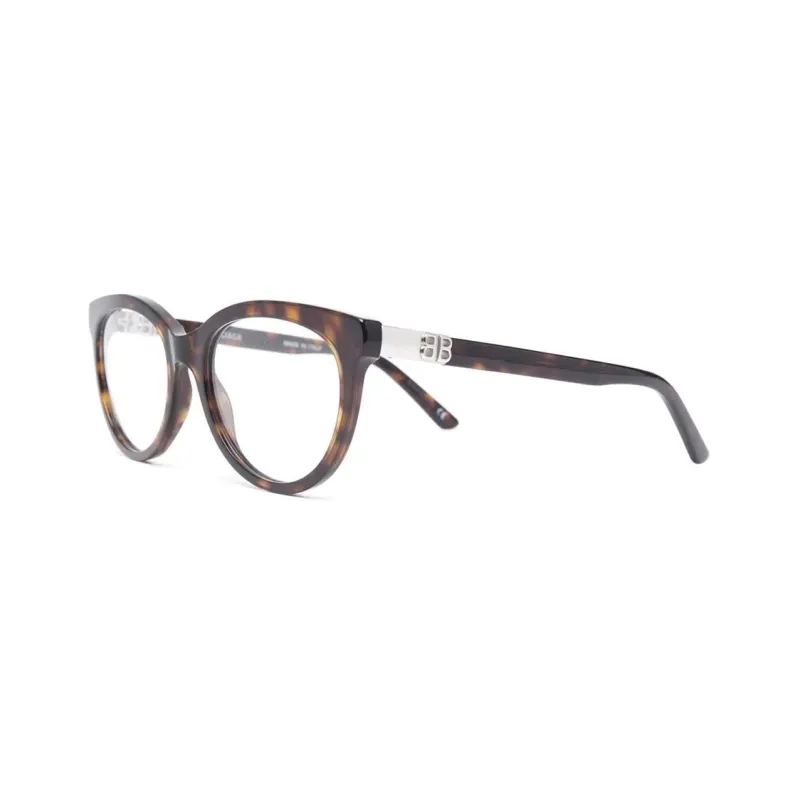 Balenciaga Eyewear Double B Logo Tortoiseshell Round framed Glasses-0