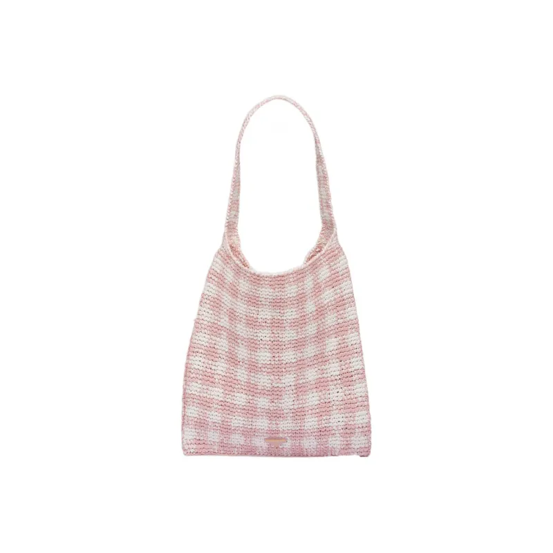 PRADA Wicker One Shoulder Handbags Large Size Women's Snow Pink-2