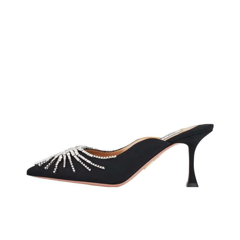 AQUAZZURA 75mm Crystal Embellished Satin Mules-1