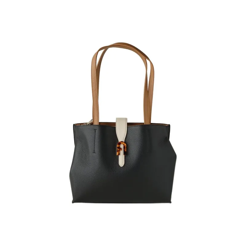 Furla Sofia Collection Grained Leather Tote Bag Shopping Bag One Shoulder Handbag Large Size Women's Black-0