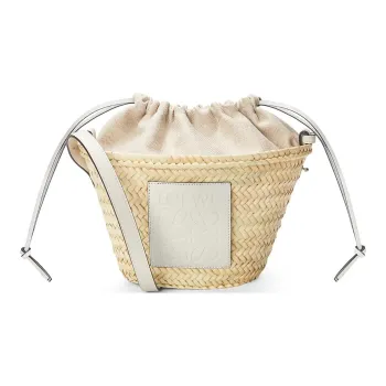 LOEWE Palm Leaf Cow Leather Patchwork Bucket Bags Crossbody Bag Shoulder Bag Women's Natural/White