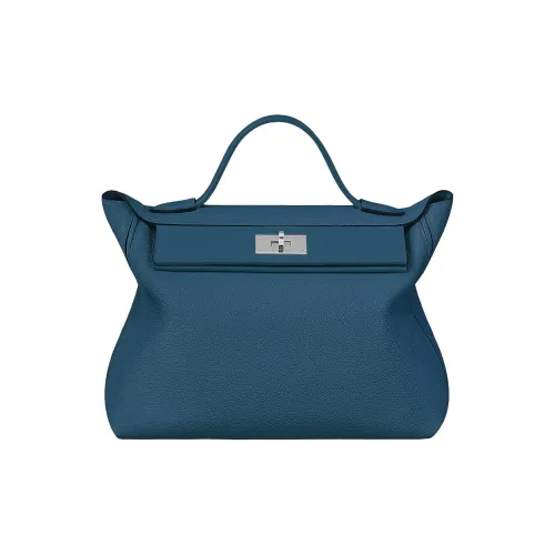 HERMES 24/24 Aurillon Maurice Leather Patchwork Barenia Calfskin Handbag Women's Blue