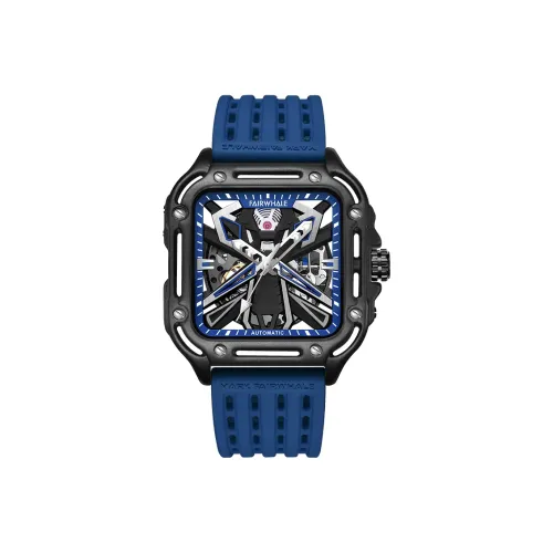 FAIRWHALE Interstellar Series Mechanical Movement Silicone Strap Watch Unisex Blue Dial