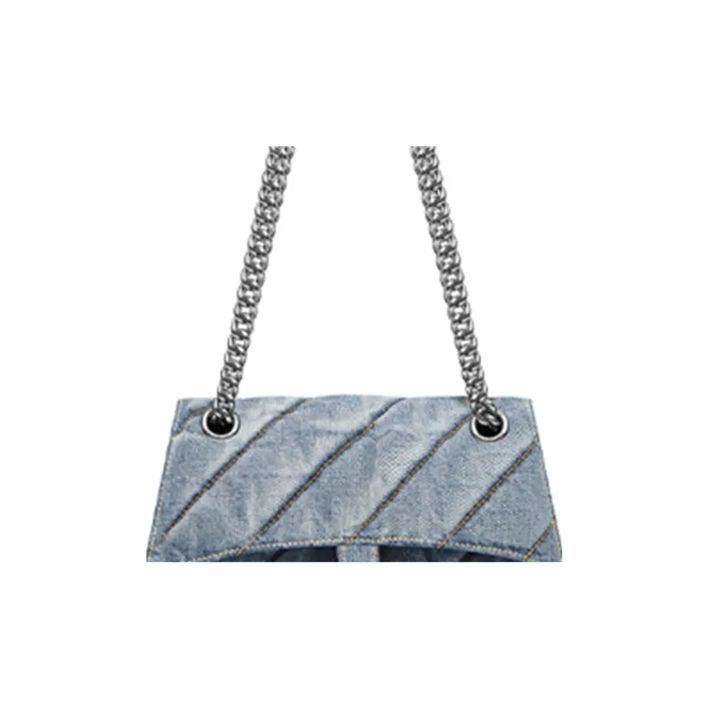 Balenciaga CRUSH Washed Denim Handbag, Shoulder Bag Women's Blue-5