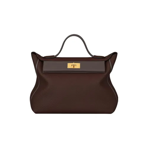 HERMES 24/24 Taurillon Maurice Leather Patchwork Barenia Calfskin Shoulder Bag Crossbody Bag Handbag Women's Ebony