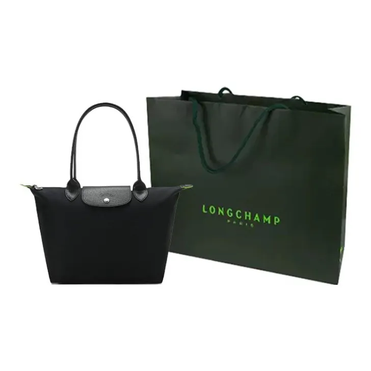 LONGCHAMP Le Pliage Green Eco Friendly Canvas With Leather Trim Dumpling Bag Handbag, Shoulder Bag Unisex Black-8