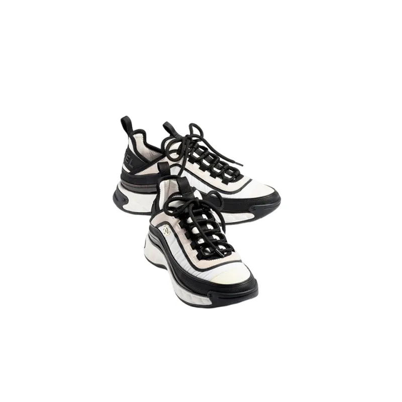 CHANEL Slip Resistant Low Top Sports Casual Shoes Men's Black White-2