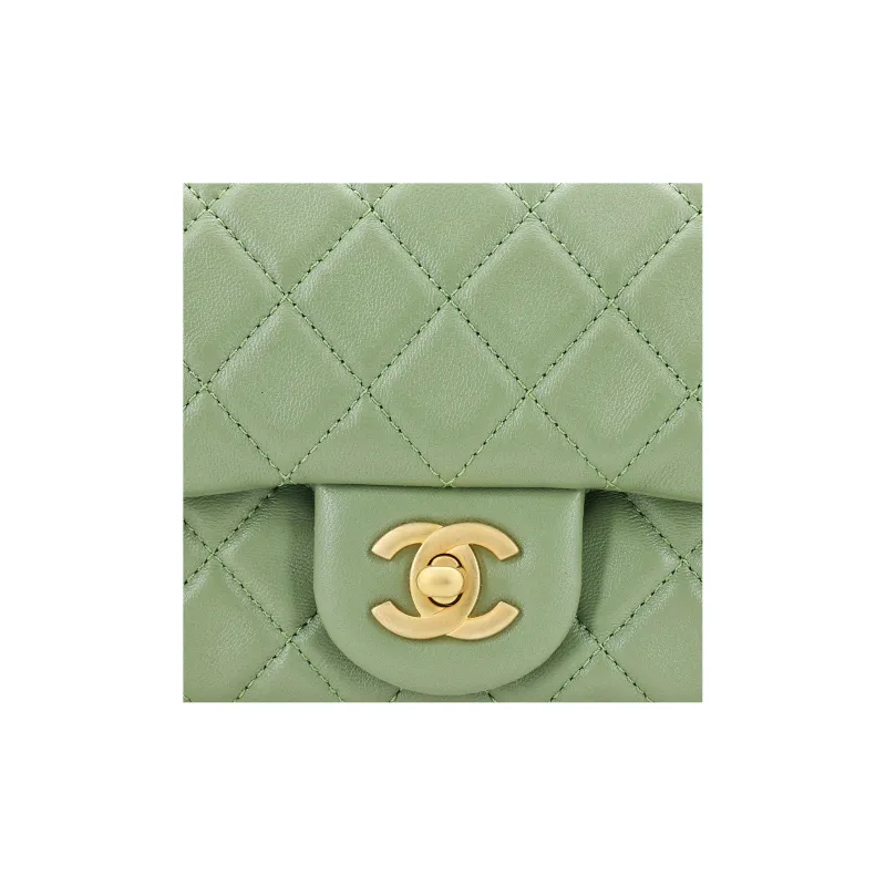 CHANEL Classic Flap CF Sheepskin Shoulder Bag, Crossbody Bag Regular Women's Avocado Green-4