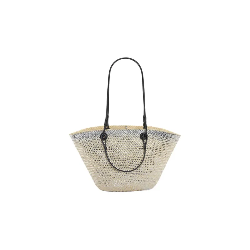 LOEWE Anagram Basket Palm Fiber Cow Leather Patchwork Handbag Shoulder Bag Women's White/Natural-2