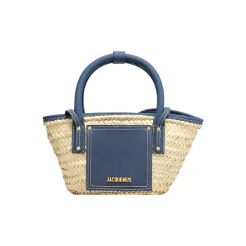 Jacquemus Palm Leaf With Cow Leather Accents Basket Bag Shoulder Bag Crossbody Bag Handbag Mini Women's Blue