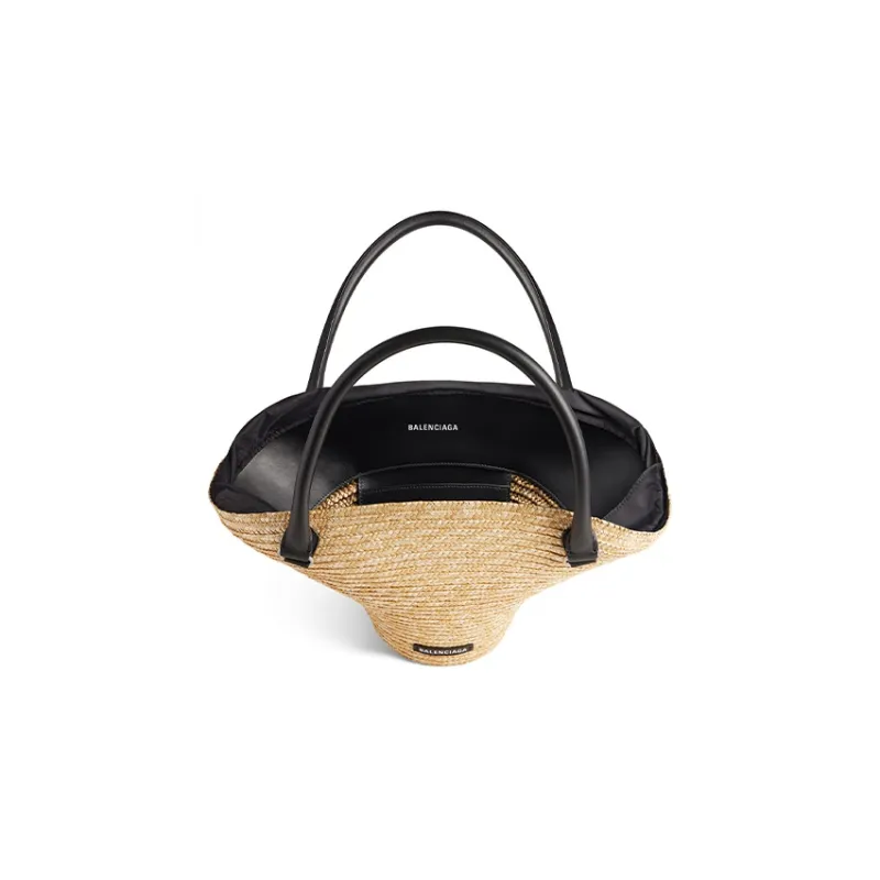 Balenciaga Straw Handbag Medium Size Women's Natural-4