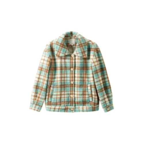 Inman Cropped Coats Women's Green Plaid