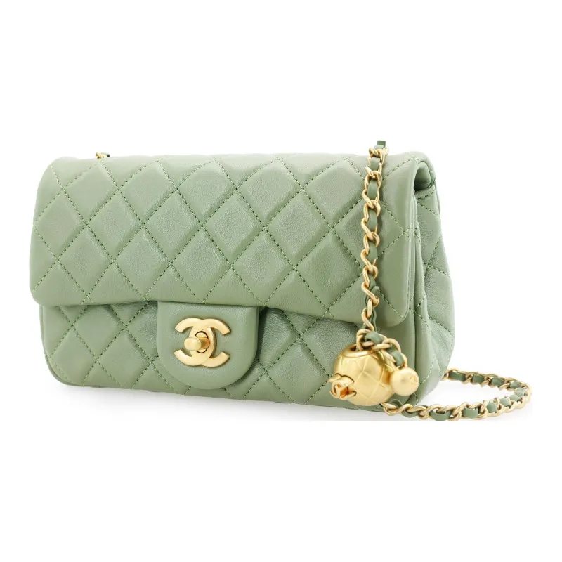 CHANEL Classic Flap CF Sheepskin Shoulder Bag, Crossbody Bag Regular Women's Avocado Green-1