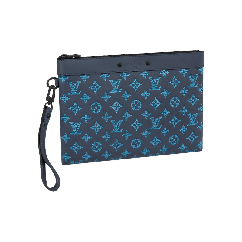 LOUIS VUITTON Calfskin Clutch Regular Unisex Marine Blue-0