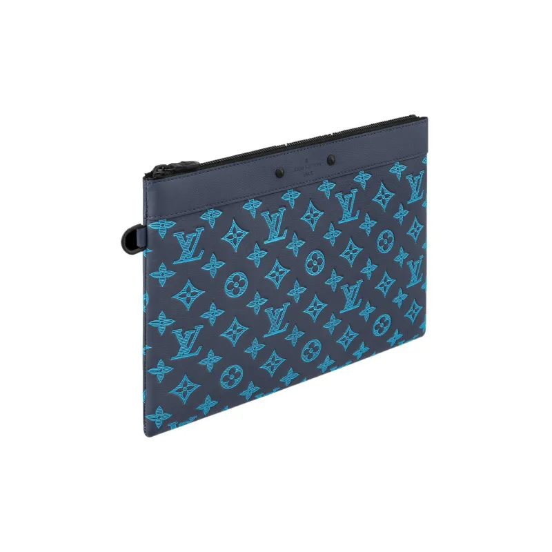 LOUIS VUITTON Calfskin Clutch Regular Unisex Marine Blue-1