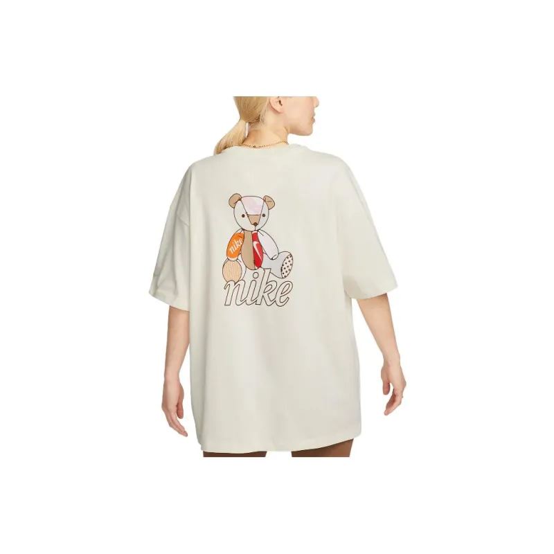Nike Women'ss Logo Cartoon Crewneck Pullover T-Shirt Beige-1