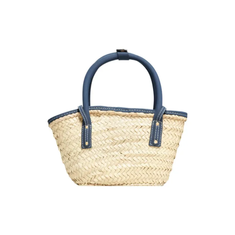Jacquemus Palm Leaf With Cow Leather Accents Basket Bag Shoulder Bag Crossbody Bag Handbag Mini Women's Blue-2