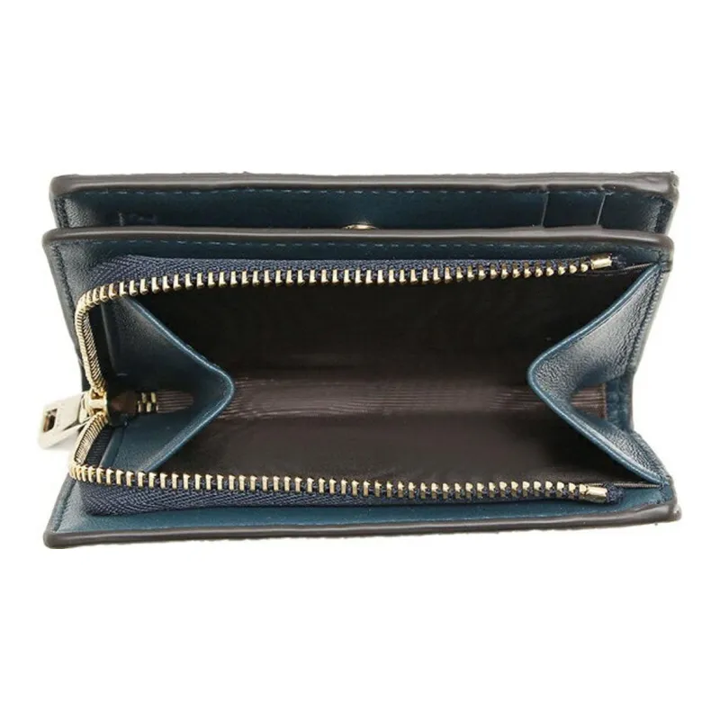 Furla Grained Leather Cropped Card Holder Wallet Mini Women's Blue-4