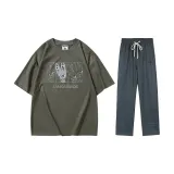 Army green short sleeves + space gray pants