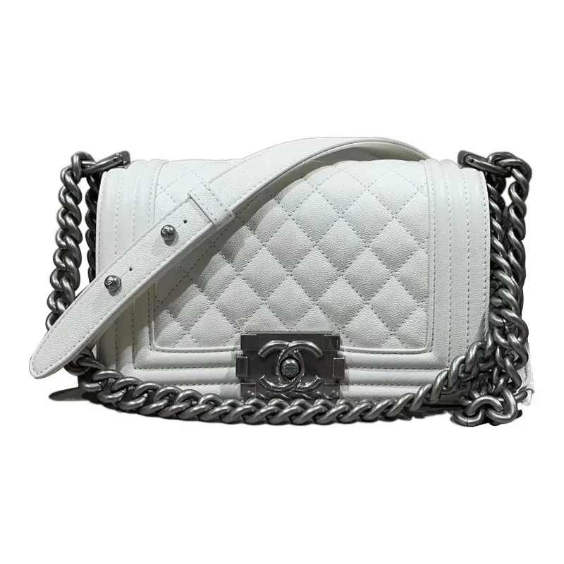 CHANEL Leboy Grain Embossed Cow Leather Flap Bag, Crossbody Bag, Shoulder Bag Trumpets Women's White-0