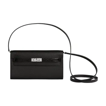 HERMES Kelly To Go Epsom Calfskin Polished Crocodile Leather Wallet Crossbody Bag Shoulder Bag Women's Black