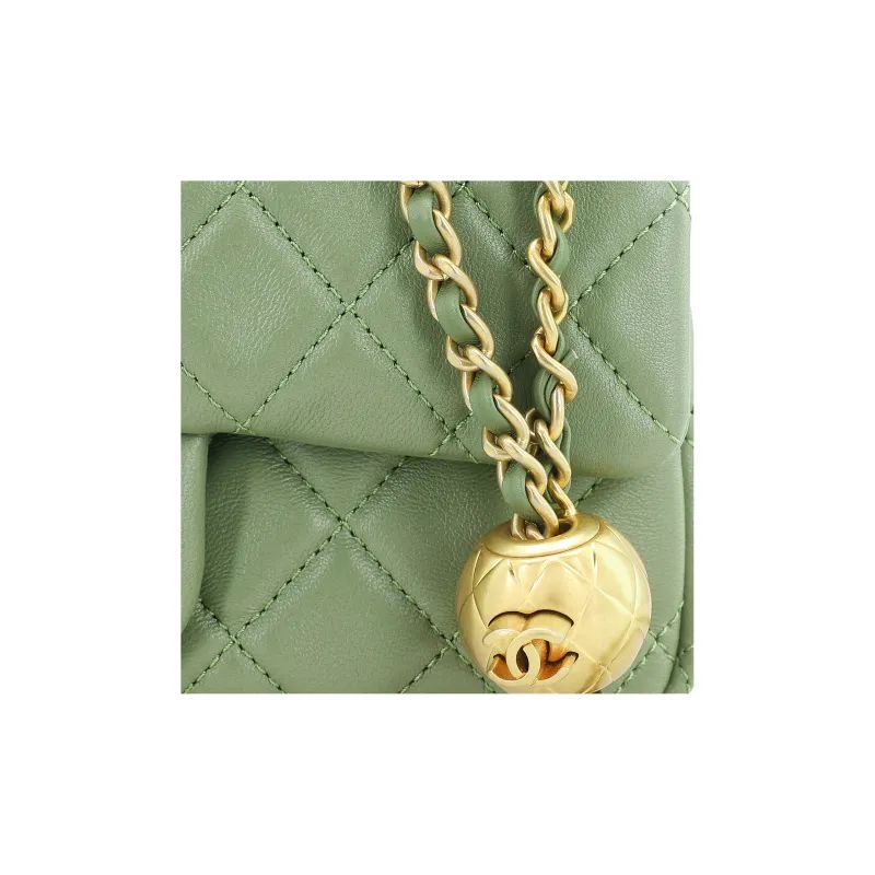 CHANEL Classic Flap CF Sheepskin Shoulder Bag, Crossbody Bag Regular Women's Avocado Green-5
