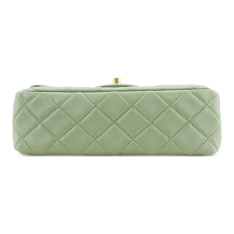 CHANEL Classic Flap CF Sheepskin Shoulder Bag, Crossbody Bag Regular Women's Avocado Green-3