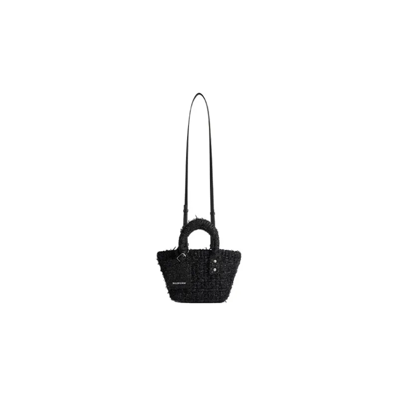 Balenciaga BISTRO Bright Tweed Basket Bag, Shoulder Bag, Crossbody Bag, Handbag Extra Small Women's Black-1