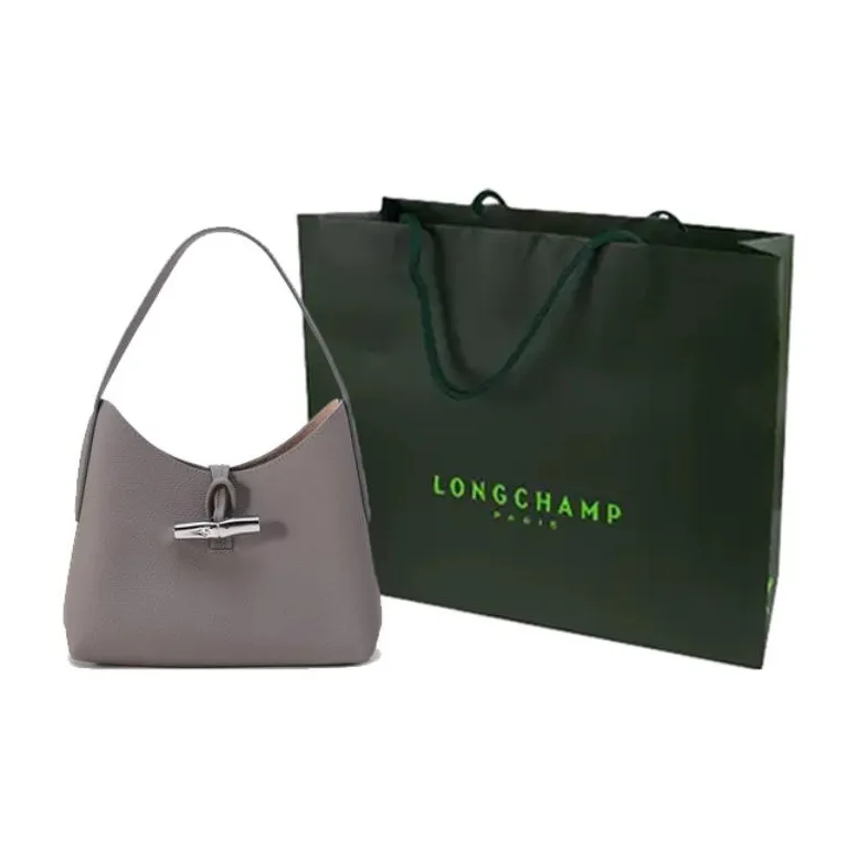 LONGCHAMP Roseau Cow Leather Handbag, Shoulder Bag Women's Streptopelia Gray-7